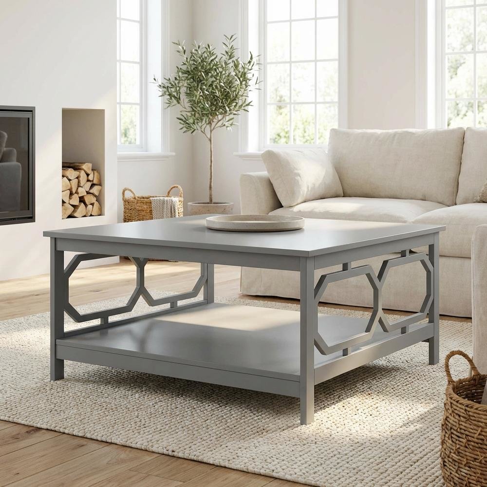 Gray MDF Coffee Table with Square Top and Sturdy Frame for Living Room