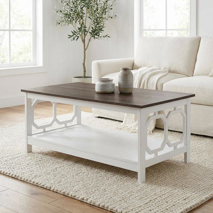 Driftwood White Coffee Table with Shelf MDF Contemporary Design
