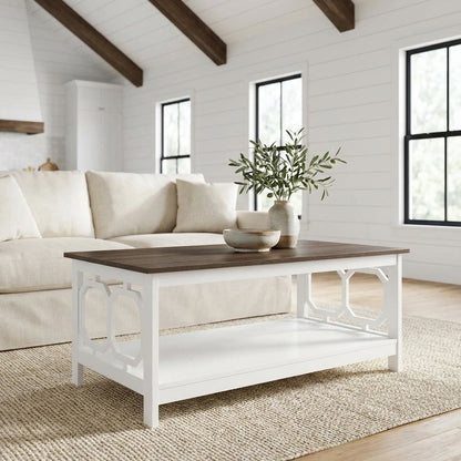 Driftwood White Coffee Table with Shelf MDF Contemporary Design