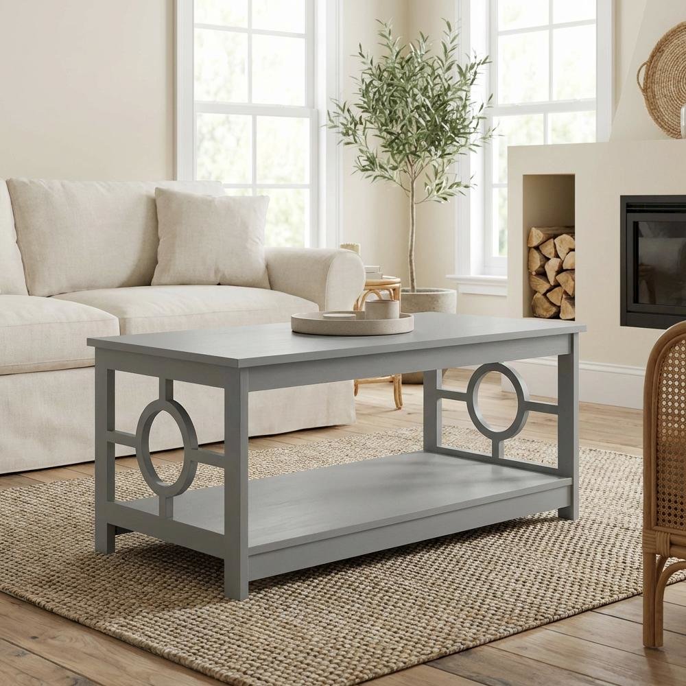 Gray Coffee Table with Round Particle Board Top and Melamine Finish