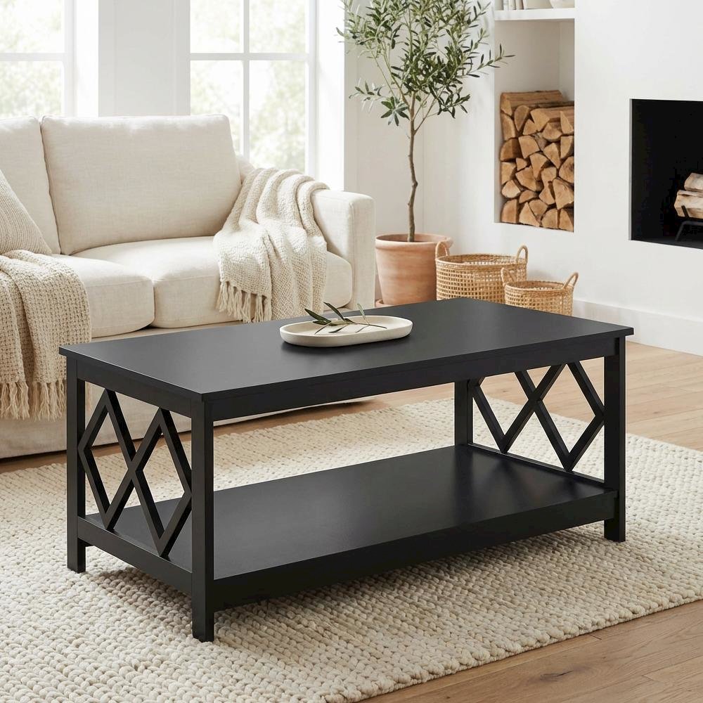 Black Particle Board Diamond Coffee Table with Contemporary Style