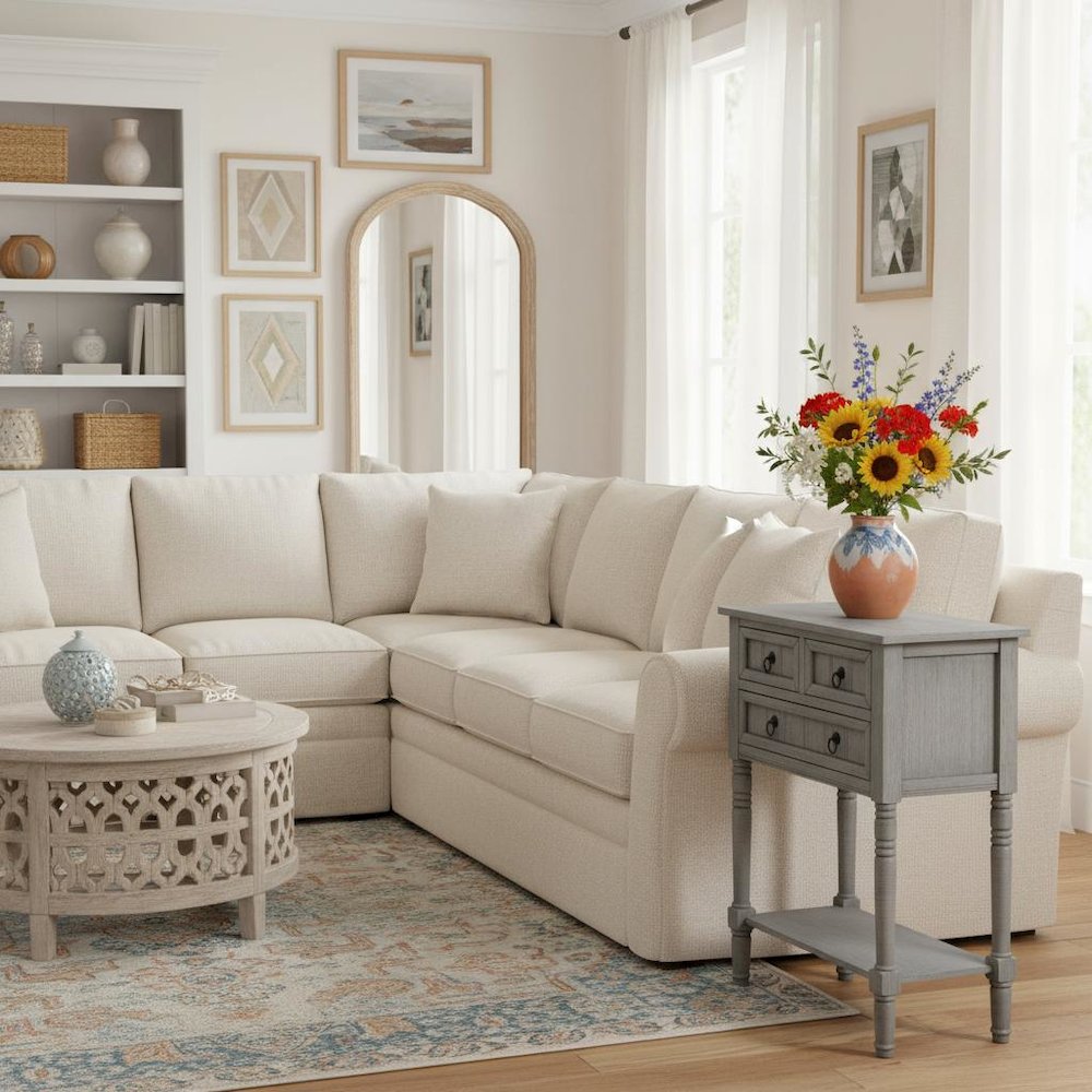 Entry Hall Table, Wirebrush Gray, 3 Drawers, 2 Shelves
