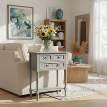 Entry Hall Table, Wirebrush Gray, 3 Drawers, 2 Shelves