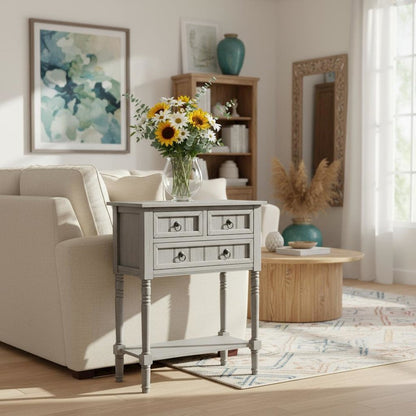 Entry Hall Table, Wirebrush Gray, 3 Drawers, 2 Shelves