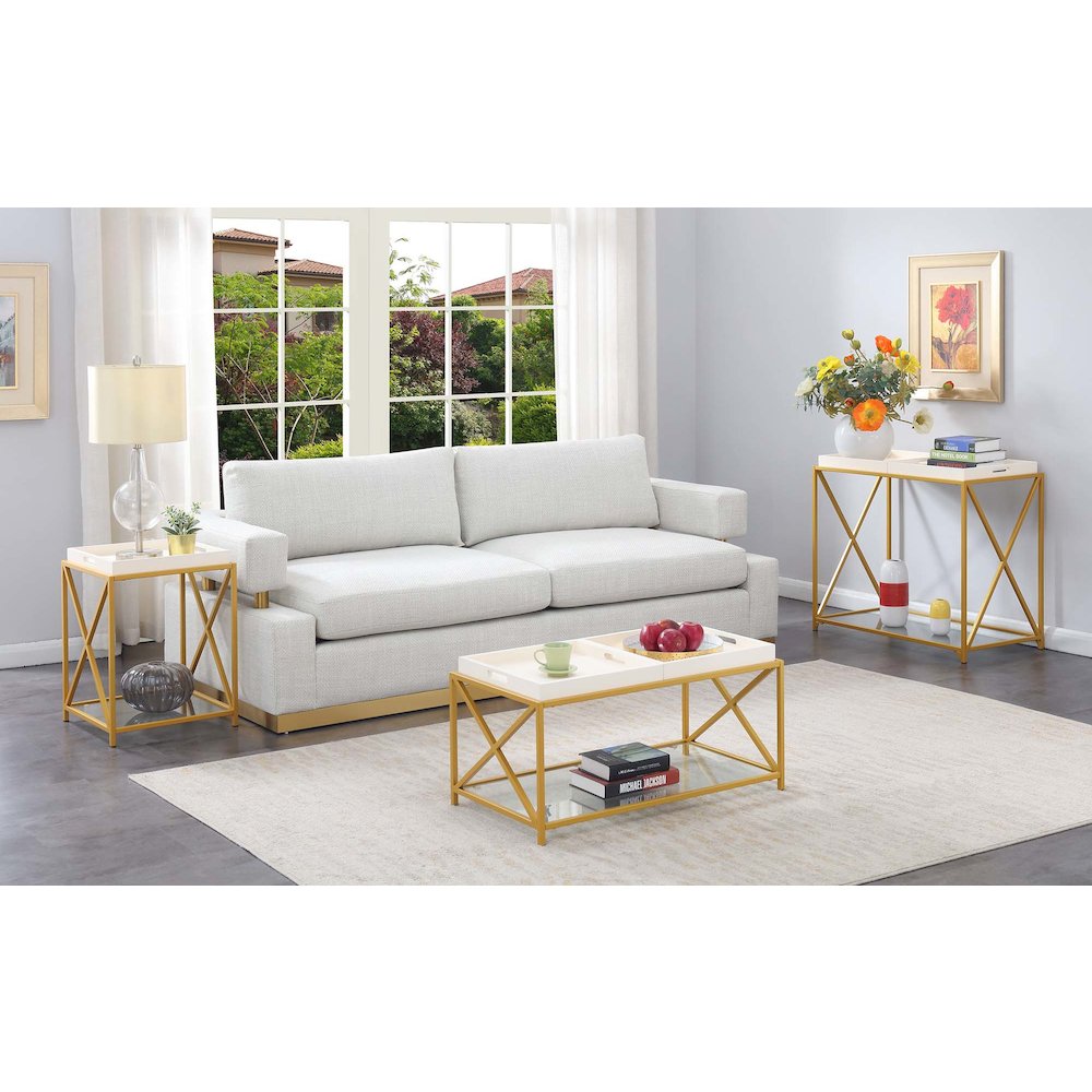 St. Andrews Console Table with Shelf and Removable Trays, White/Gold
