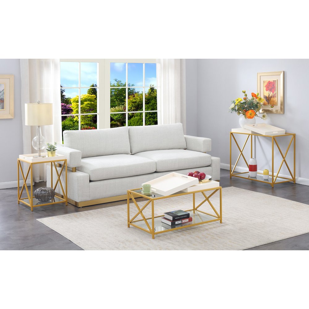 St. Andrews Console Table with Shelf and Removable Trays, White/Gold
