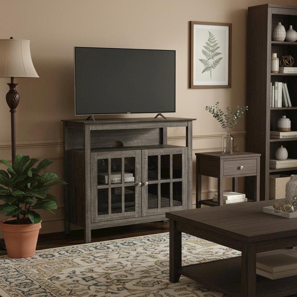 Tall TV Stand Console, Gray, Storage Cabinets, 40 Inch