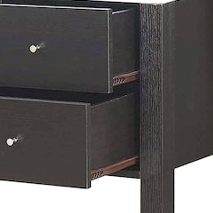 FurniFact Serving Bar with Wine Rack, Drawers, White Faux Marble/Espresso