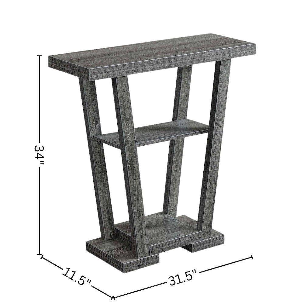 Console Table, Gray Woodgrain, 2 Shelves, Entryway, Sofa