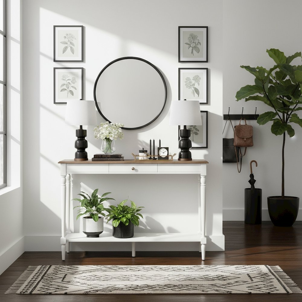 Console Table, Espresso, Drawer, Shelf, Versatile, Easy Setup