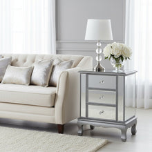 3-Drawer End Table with Mirror Finish, Glam Style, Silver, Quick Easy Assembly