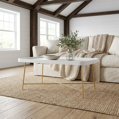 White and Gold Coffee Table MDF Top with Contemporary Modern Design