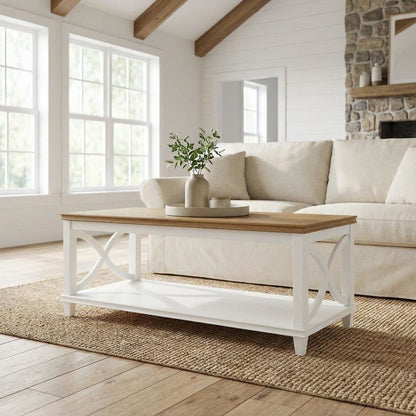 Driftwood White Coffee Table MDF Modern Farmhouse Design Durable Surface