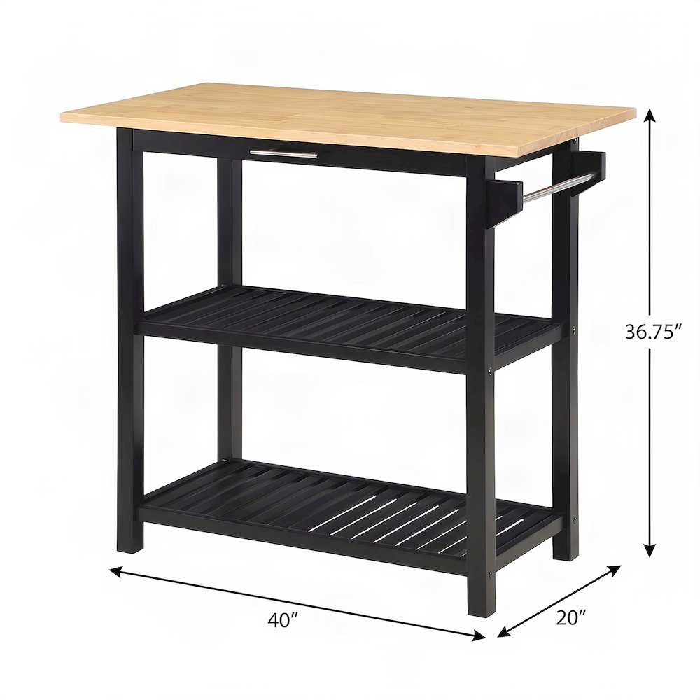FurniFact Kitchen Island with Butcher Block Top Drawer, Black/Butcher Block