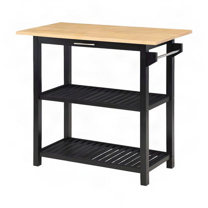 FurniFact Kitchen Island with Butcher Block Top Drawer, Black/Butcher Block