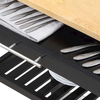 FurniFact Kitchen Island with Butcher Block Top Drawer, Black/Butcher Block