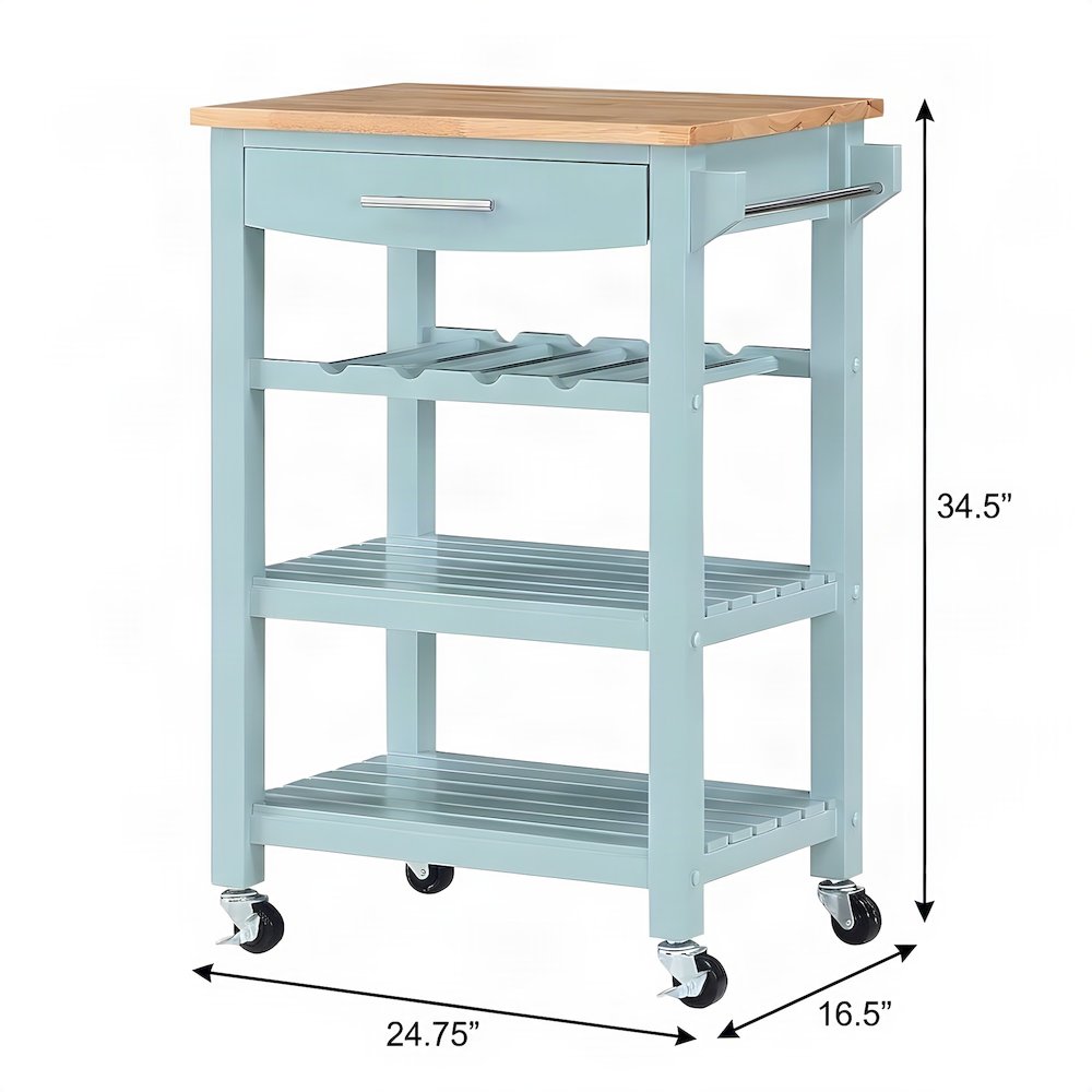 FurniFact Kitchen Cart with Butcher Block Top, Sea Foam Blue/Butcher Block