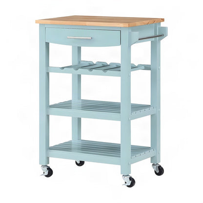 FurniFact Kitchen Cart with Butcher Block Top, Sea Foam Blue/Butcher Block