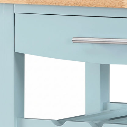 FurniFact Kitchen Cart with Butcher Block Top, Sea Foam Blue/Butcher Block