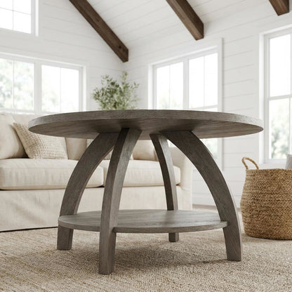 Distressed White Coffee Table with Shelf Scandinavian Style and Sturdy Design