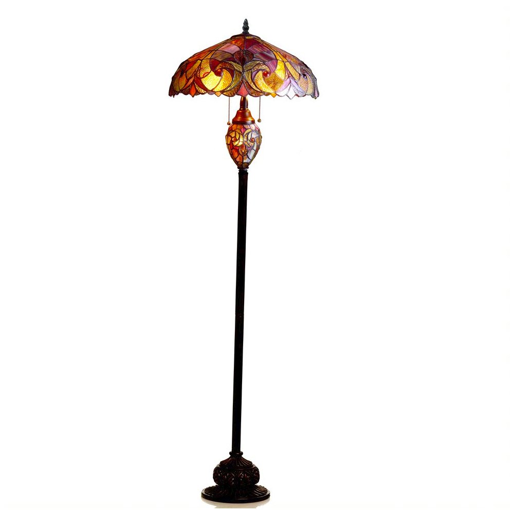 LIAISON Tiffany-style 3 Light Victorian Double Lit Floor Lamp 18" Shade