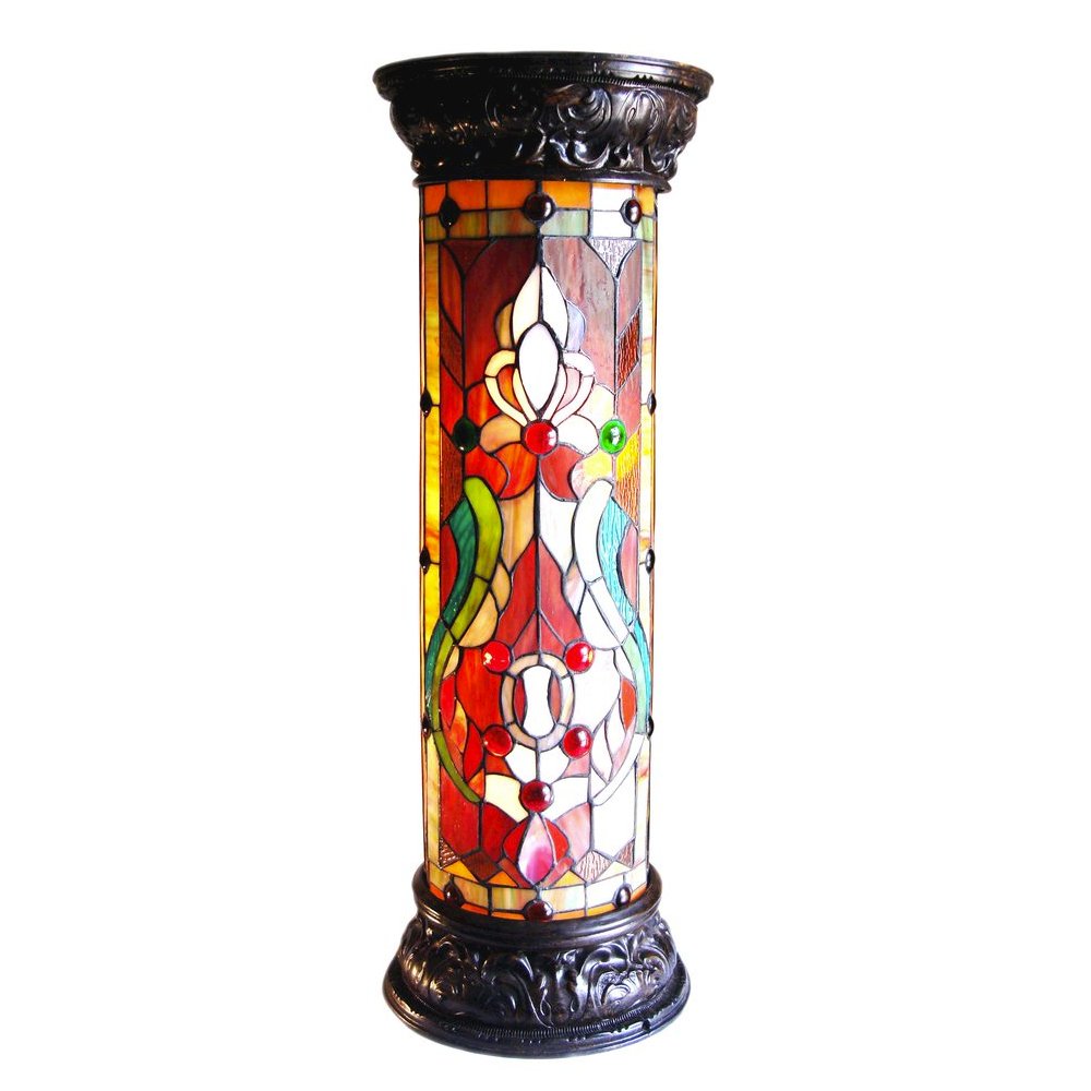 RUBY SPECTACLE Tiffany-glass 2 Light Victorian Pedestal Light Fixture 30" Tall