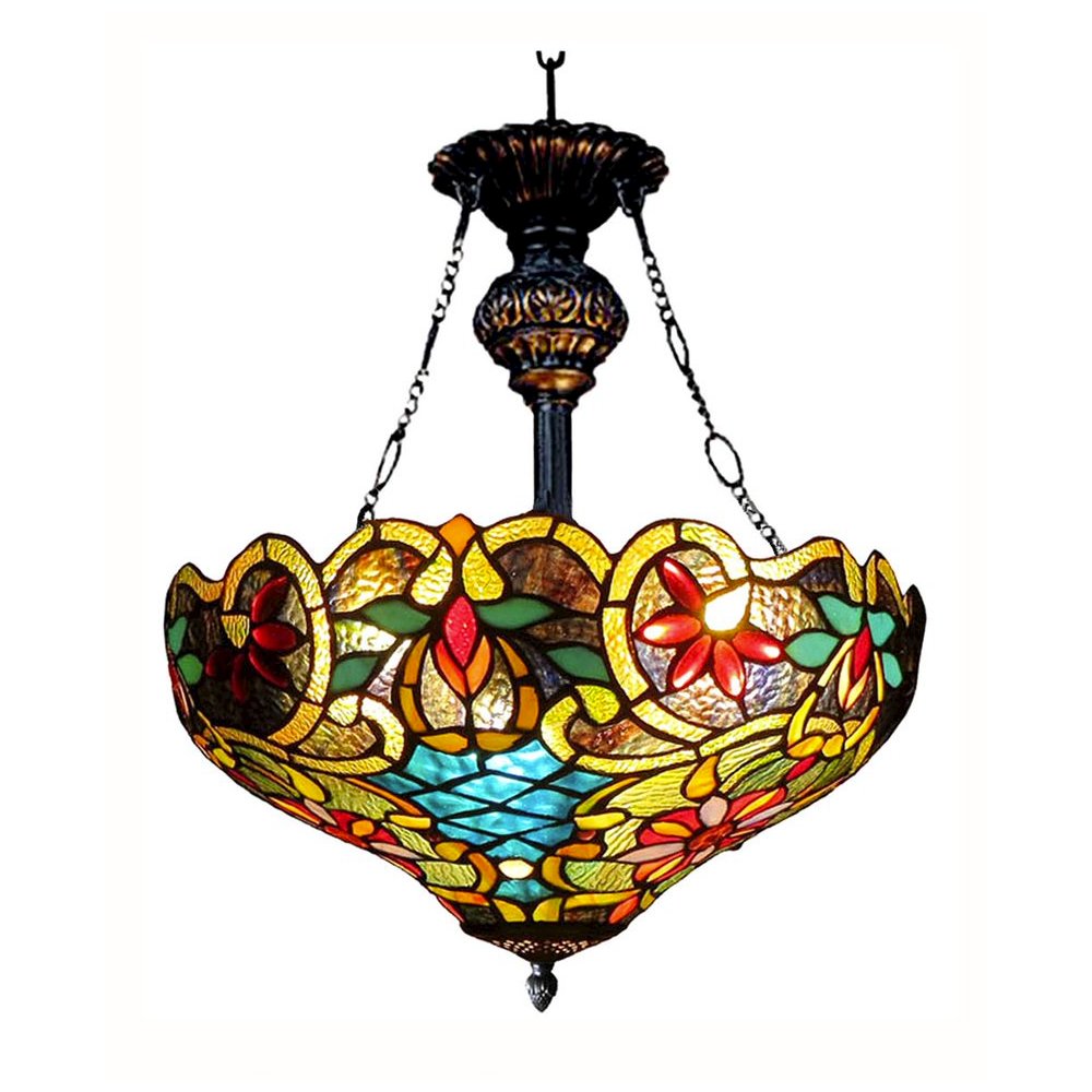LESLIE Tiffany-style Victorian 2 Light Inverted Ceiling Pendent 18" Shade