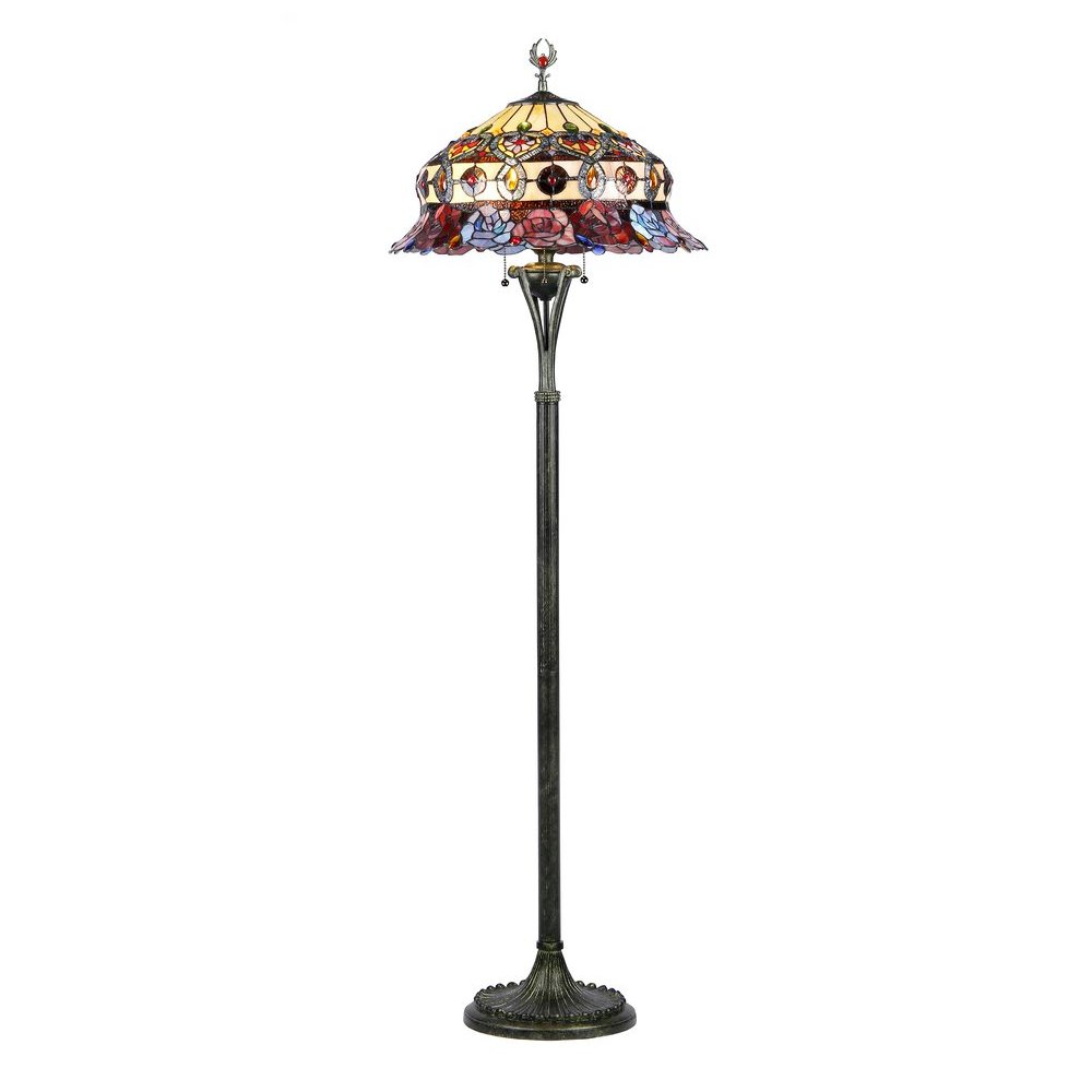 3 Light Tiffany-style Roses Scalloped Floor Lamp 20" Shade