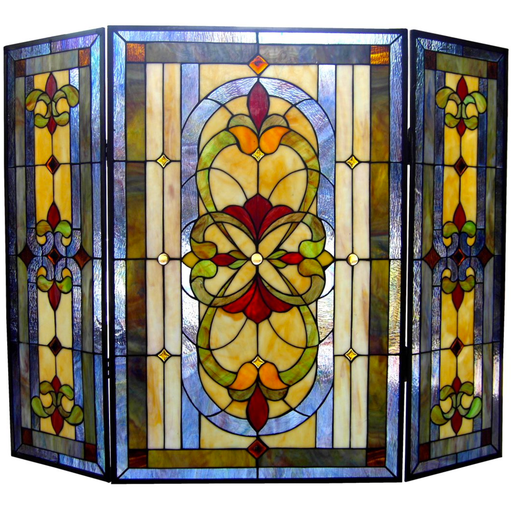 Tiffany-glass 3pcs Folding Victorian Fireplace Screen 40" Wide