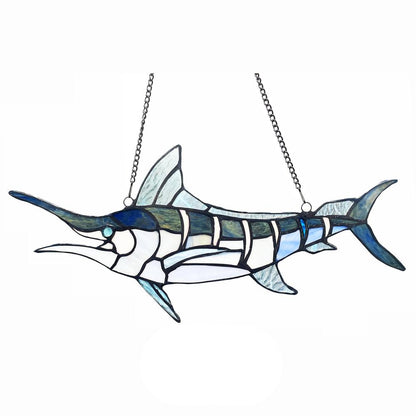 CHLOE Lighting SWORDFISH Animal-Style Stained Glass Window Panel 16" Wide