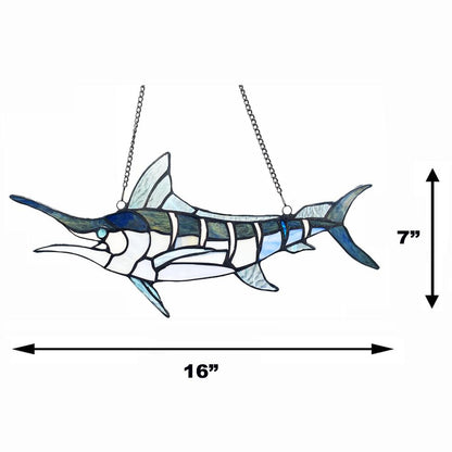 CHLOE Lighting SWORDFISH Animal-Style Stained Glass Window Panel 16" Wide
