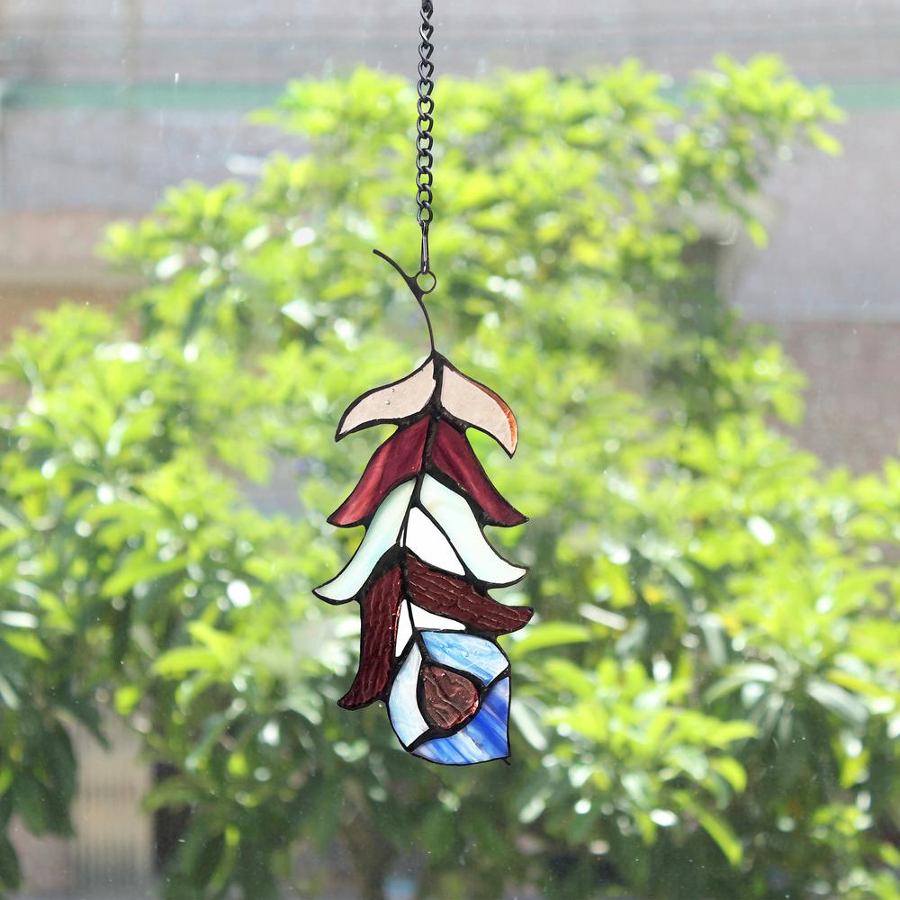 CHLOE Lighting FEATHER Tiffany-Style Stained Glass Window Panel - 7" Tall