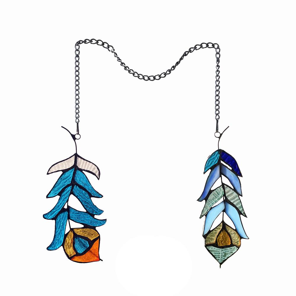 CHLOE Lighting FEATHER Tiffany-Style Stained Glass Window Panels 7" Tall
