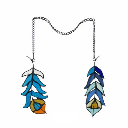 CHLOE Lighting FEATHER Tiffany-Style Stained Glass Window Panels 7" Tall