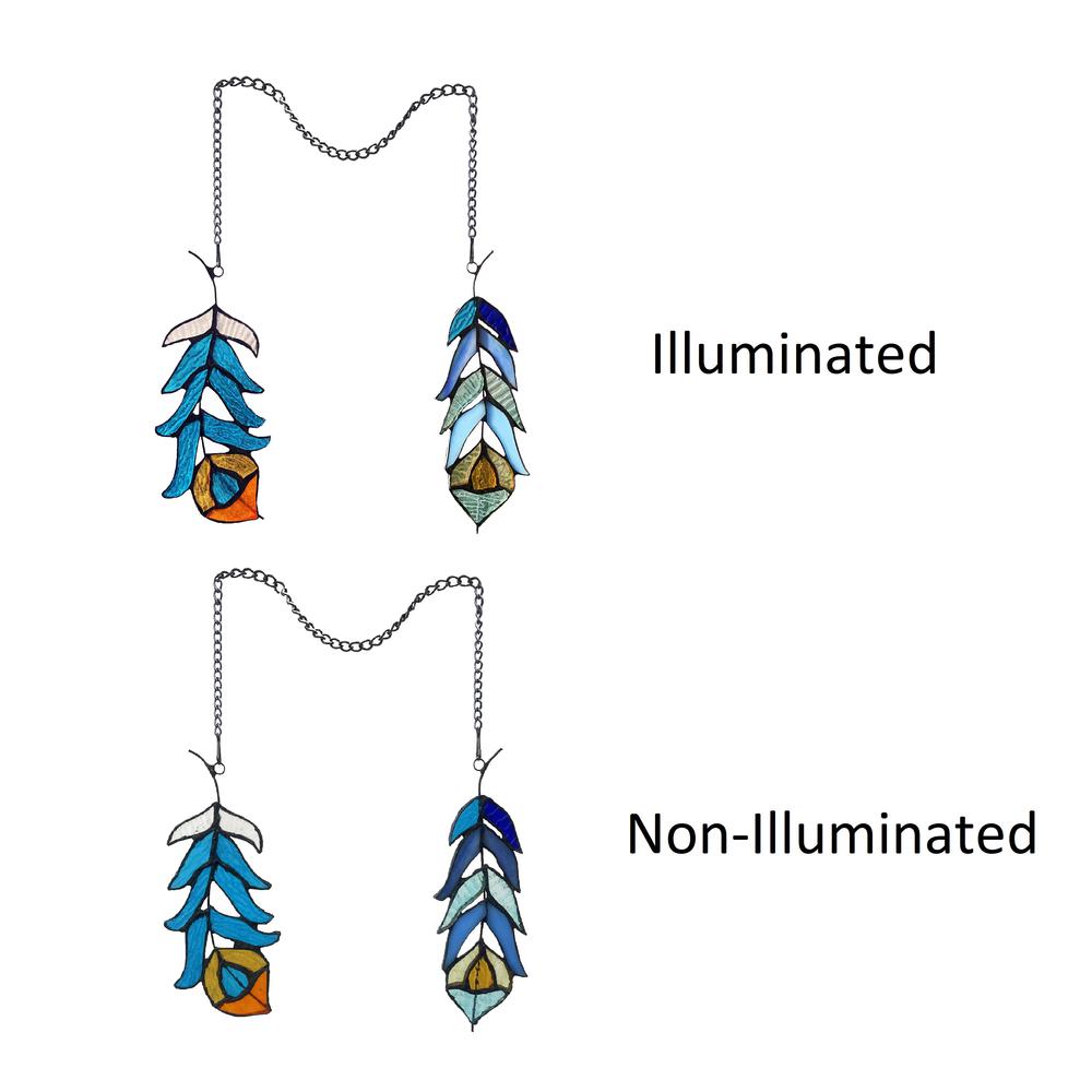 CHLOE Lighting FEATHER Tiffany-Style Stained Glass Window Panels 7" Tall