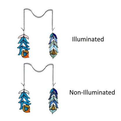 CHLOE Lighting FEATHER Tiffany-Style Stained Glass Window Panels 7" Tall