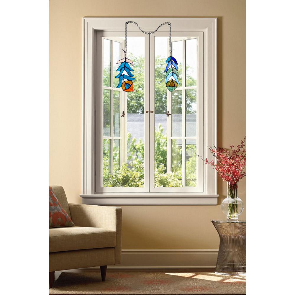 CHLOE Lighting FEATHER Tiffany-Style Stained Glass Window Panels 7" Tall