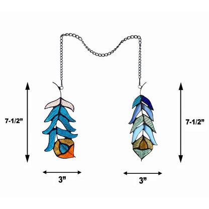 CHLOE Lighting FEATHER Tiffany-Style Stained Glass Window Panels 7" Tall