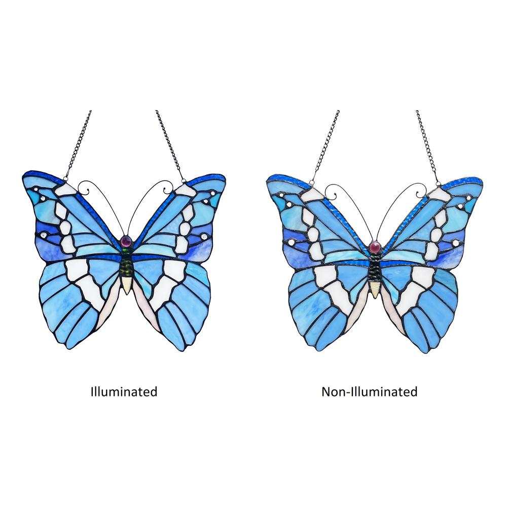 CHLOE Lighting SILVER-STUDDED Butterfly-Style Stained Glass Window Panel 14" Wide