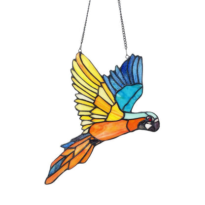 CHLOE Lighting MACAW Animal-Style Stained Glass Window Panel 14" Wide