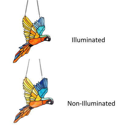 CHLOE Lighting MACAW Animal-Style Stained Glass Window Panel 14" Wide