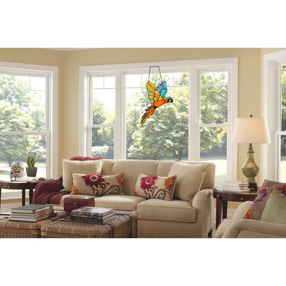 CHLOE Lighting MACAW Animal-Style Stained Glass Window Panel 14" Wide