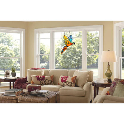 CHLOE Lighting MACAW Animal-Style Stained Glass Window Panel 14" Wide