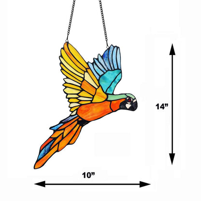 CHLOE Lighting MACAW Animal-Style Stained Glass Window Panel 14" Wide