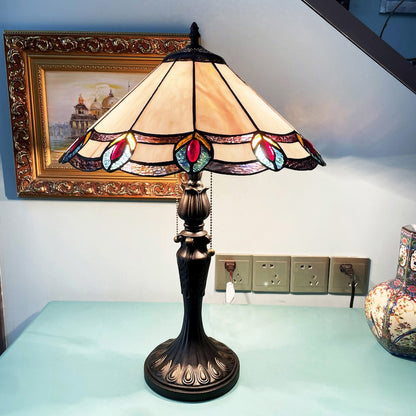 Ryce Tiffany-Style 2-Light Geometric Table Lamp 16" Shade