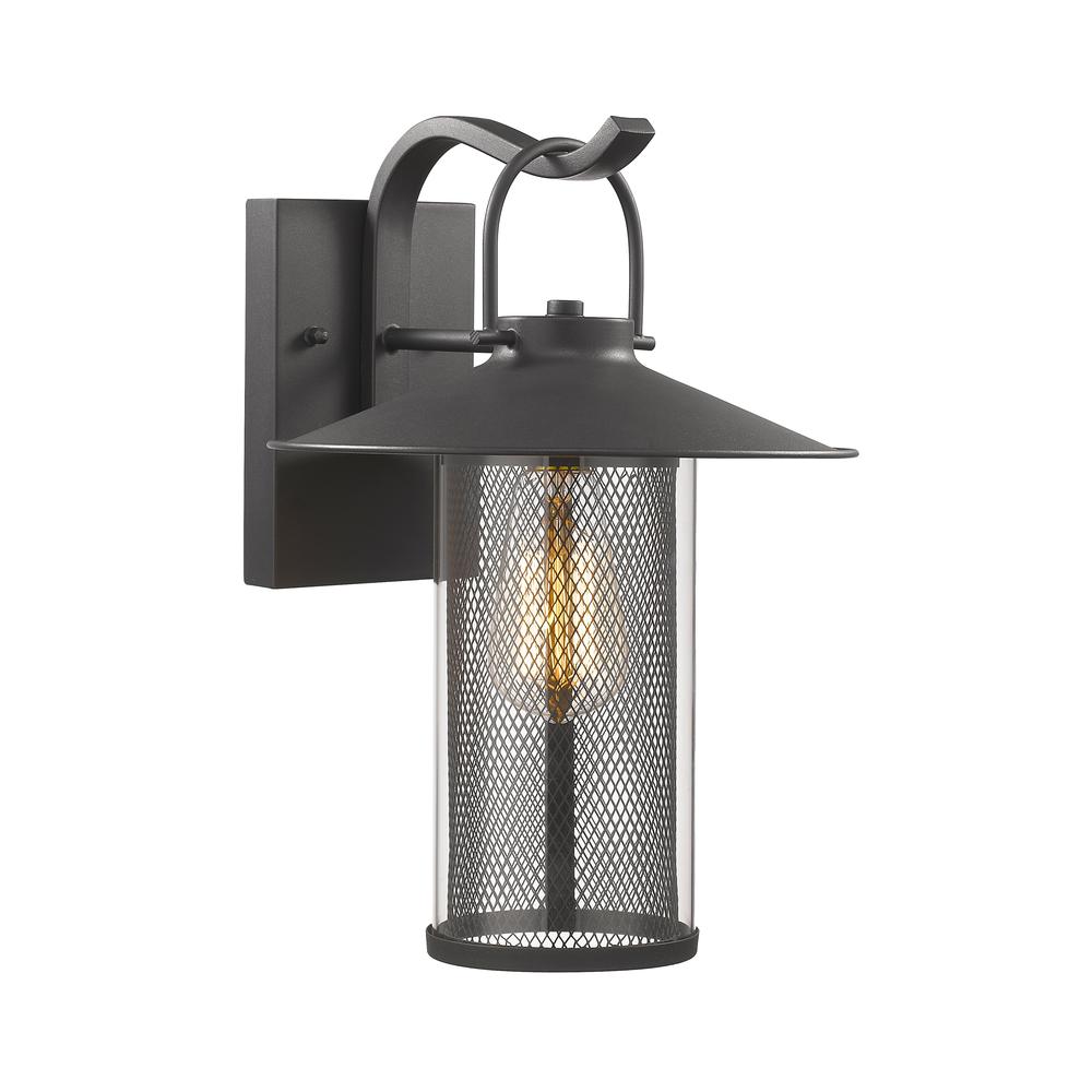 ELIJAH Industrial-style 1 Light Textured Black Outdoor Wall Sconce 14" Tall