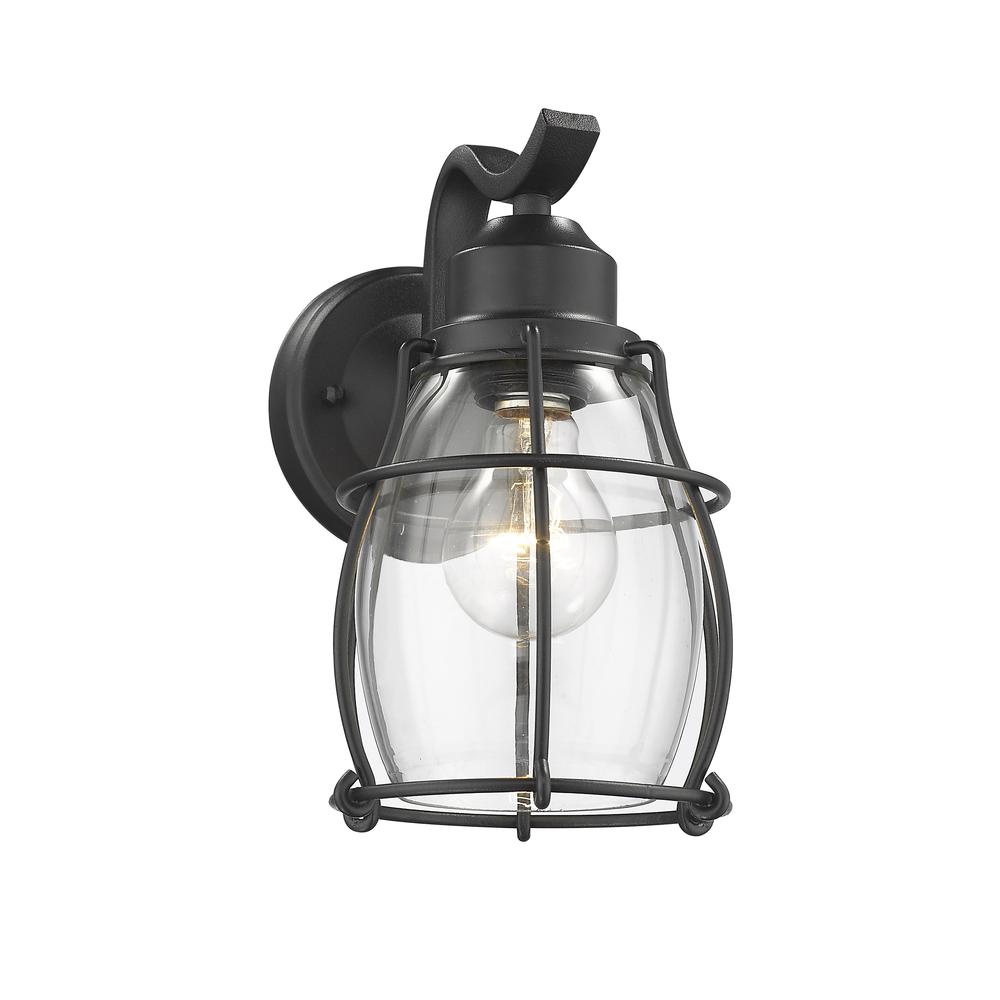 CHARLOTTE Industrial 1 Light Textured Black Outdoor Wall Sconce 10" Tall