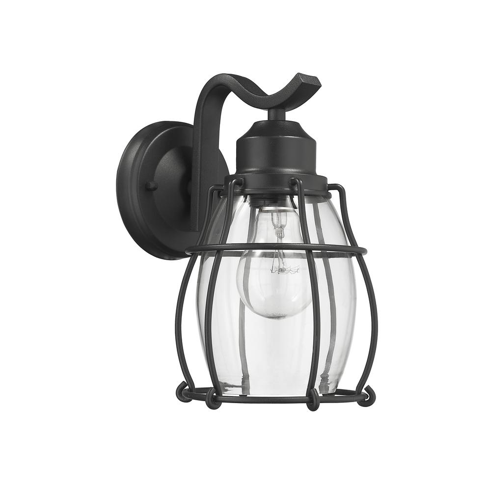 CHARLOTTE Industrial 1 Light Textured Black Outdoor Wall Sconce 10" Tall