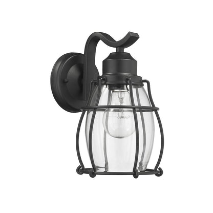 CHARLOTTE Industrial 1 Light Textured Black Outdoor Wall Sconce 10" Tall