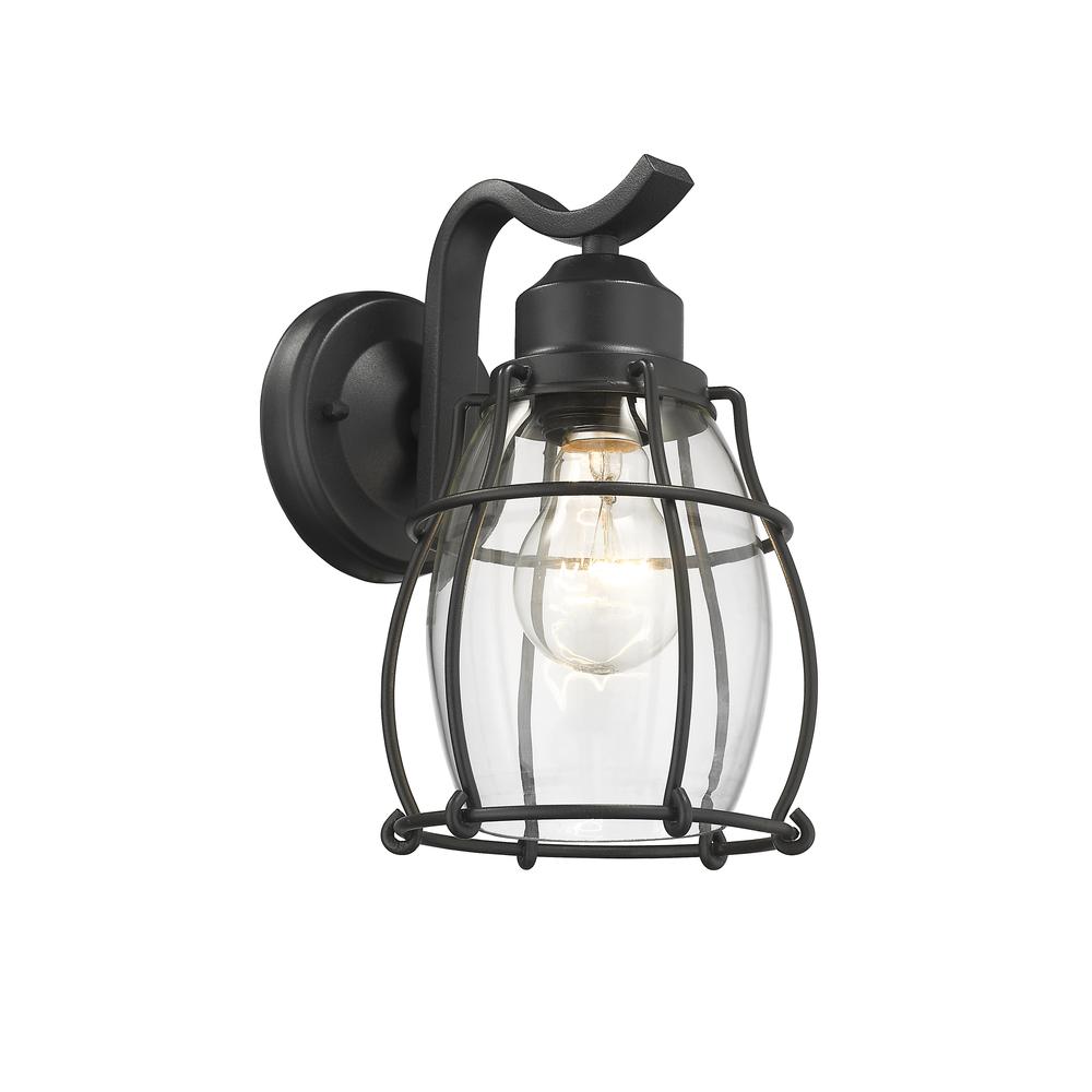 CHARLOTTE Industrial 1 Light Textured Black Outdoor Wall Sconce 10" Tall